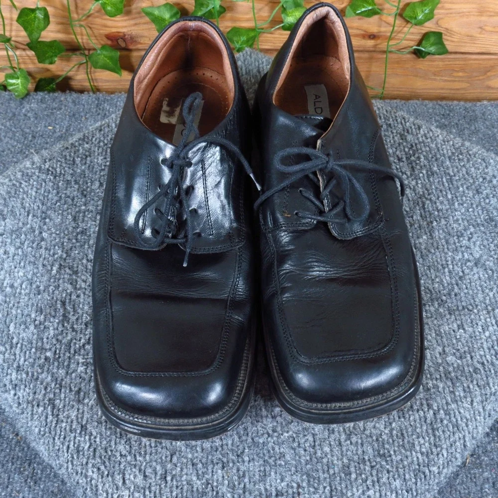 Aldo Men Square Toe Oxford Shoes Sz 44 Dress Formal Black Leather Made in Italy